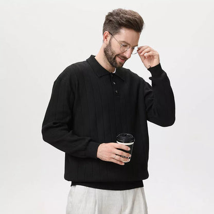 Polo Collar Sweater Vertical Ribbed - Polo Collar Sweater Vertical Ribbed Alex Shogun Men's Clothes