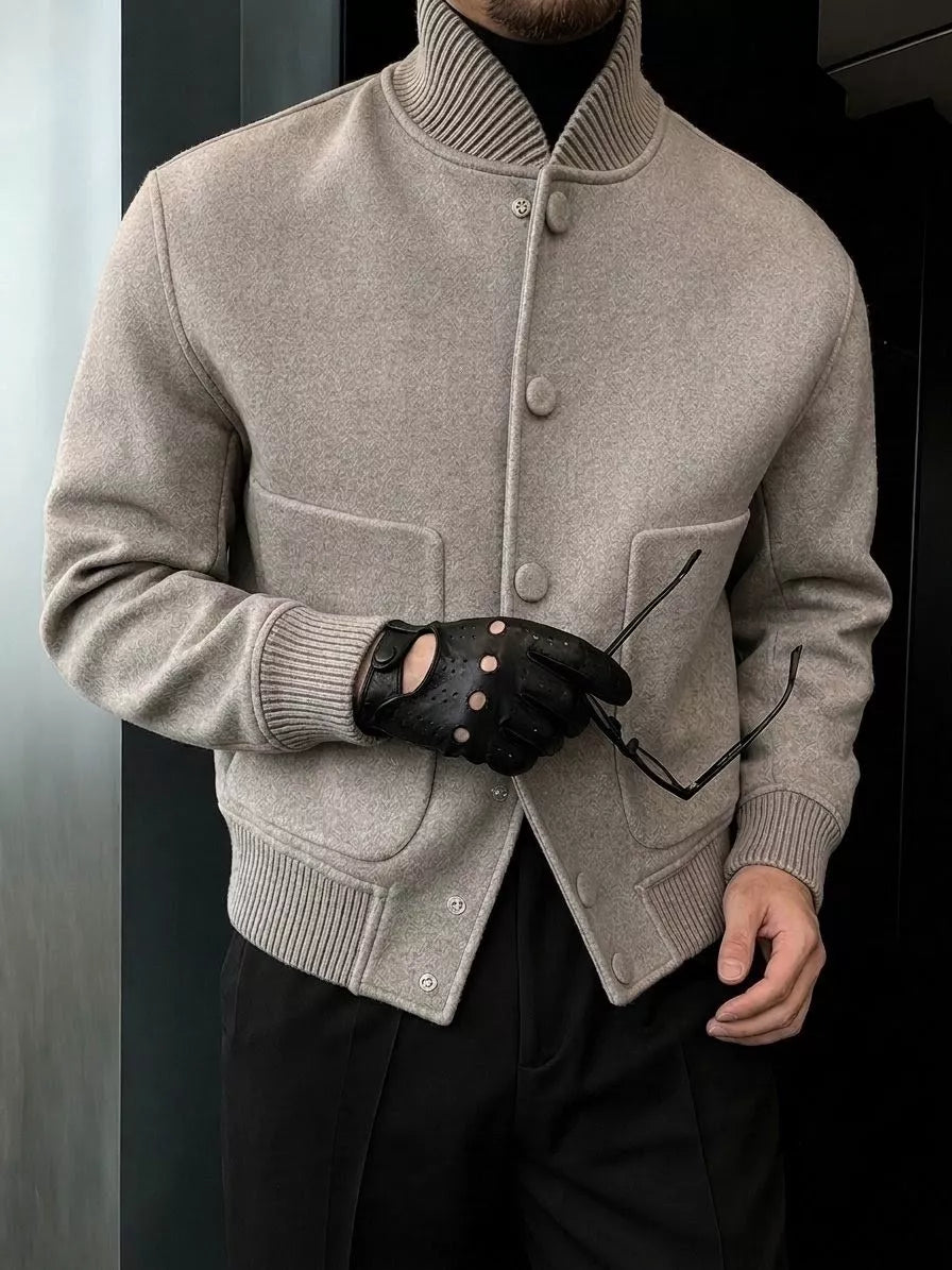 Men's Wool Blend Bomber Jacket | Ribbed Collar - Alex Shogun Men's Clothes