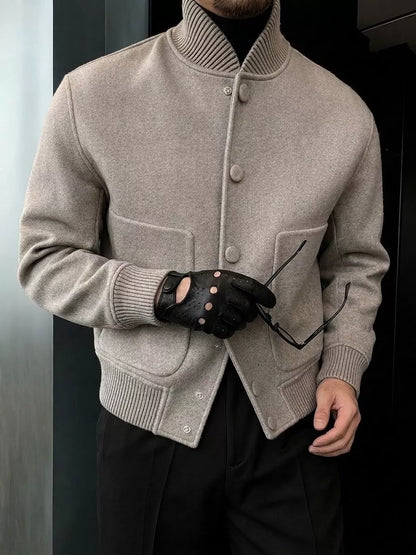 Men's Wool Blend Bomber Jacket | Ribbed Collar - Alex Shogun Men's Clothes