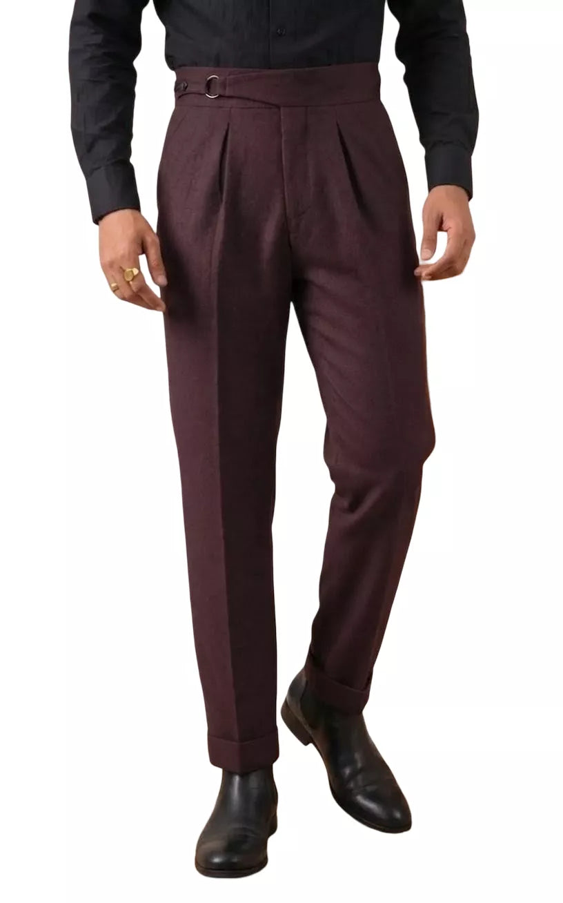 Double Pleat High-Waist Trousers | Burgundy & Black - Alex Shogun Men's Clothes