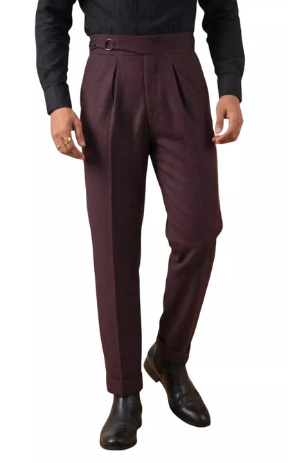 Double Pleat High-Waist Trousers | Burgundy & Black - Alex Shogun Men's Clothes