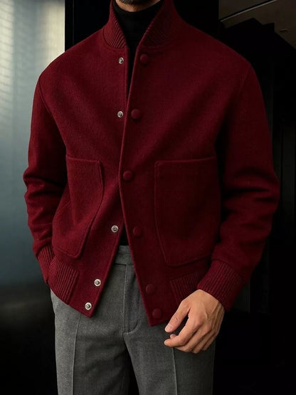 Men's Wool Blend Bomber Jacket | Ribbed Collar - Alex Shogun Men's Clothes
