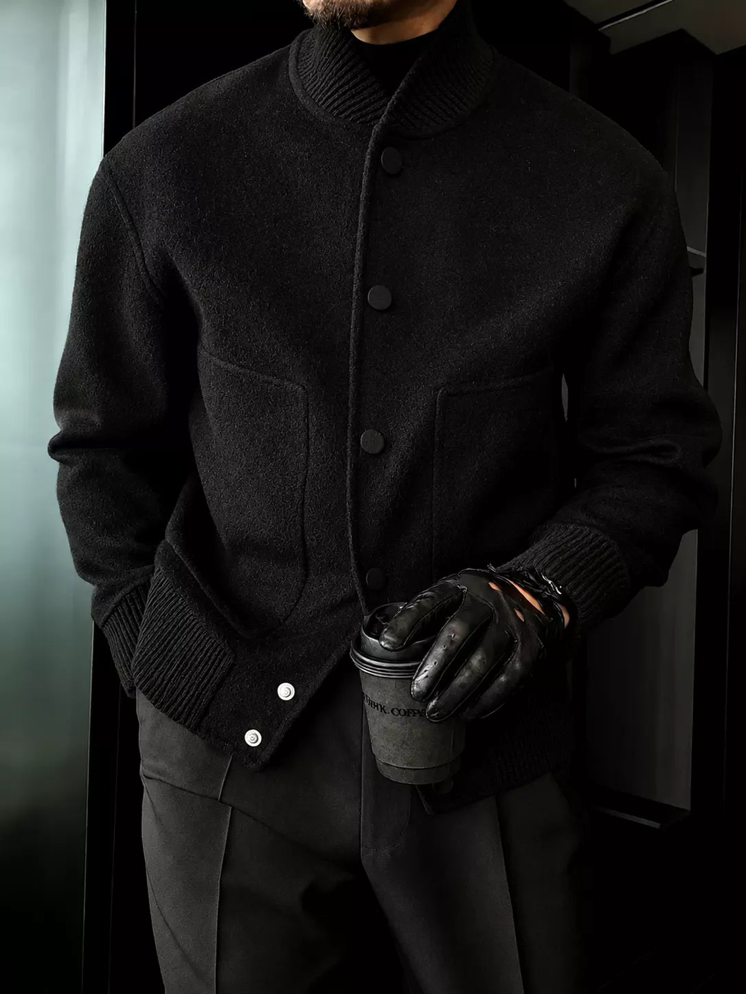 Men's Wool Blend Bomber Jacket | Ribbed Collar - Alex Shogun Men's Clothes