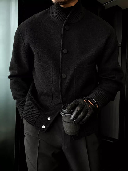Men's Wool Blend Bomber Jacket | Ribbed Collar - Alex Shogun Men's Clothes