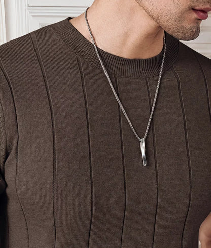 Vertical Rib Knit Tee — Red Whine | Coffee | White