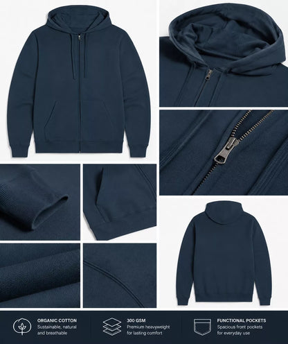 Organic Cotton Full Zip Hoodie - Organic Cotton Full Zip Hoodie for Men | Heavyweight | AlexShogun Alex Shogun Men's Clothes