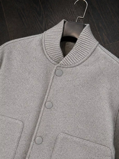 Men's Wool Blend Bomber Jacket | Ribbed Collar - Alex Shogun Men's Clothes