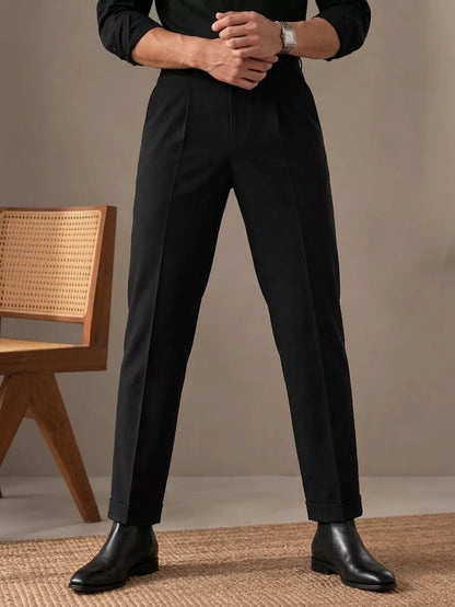 Sovereign Pleat Trousers — Black & Navy - Men's High-Waist Pleated Wool Blend Trousers | Dress Pants AlexShogun Alex Shogun Men's Clothes