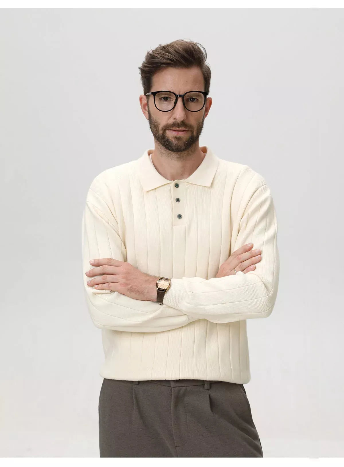 Polo Collar Sweater Vertical Ribbed - Polo Collar Sweater Vertical Ribbed Alex Shogun Men's Clothes
