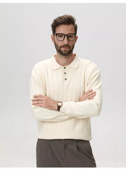 Polo Collar Sweater Vertical Ribbed - Polo Collar Sweater Vertical Ribbed Alex Shogun Men's Clothes