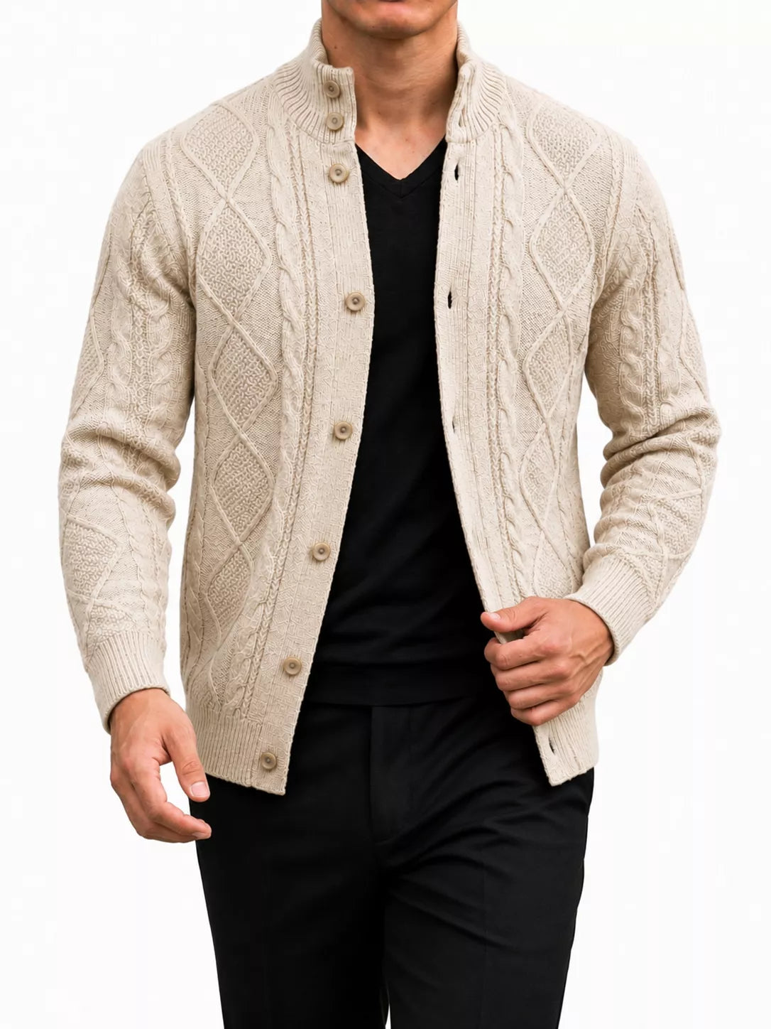 The Balmoral Knit Cardigan - Men's Cable Knit Stand Collar Cardigan | Elegant | Alex Shogun Alex Shogun Men's Clothes