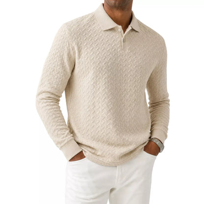 The Herringbone Long-Sleeve Knit Polo - Herringbone Knit Polo —  | Long Sleeve | AlexShogun.store Alex Shogun Men's Clothes