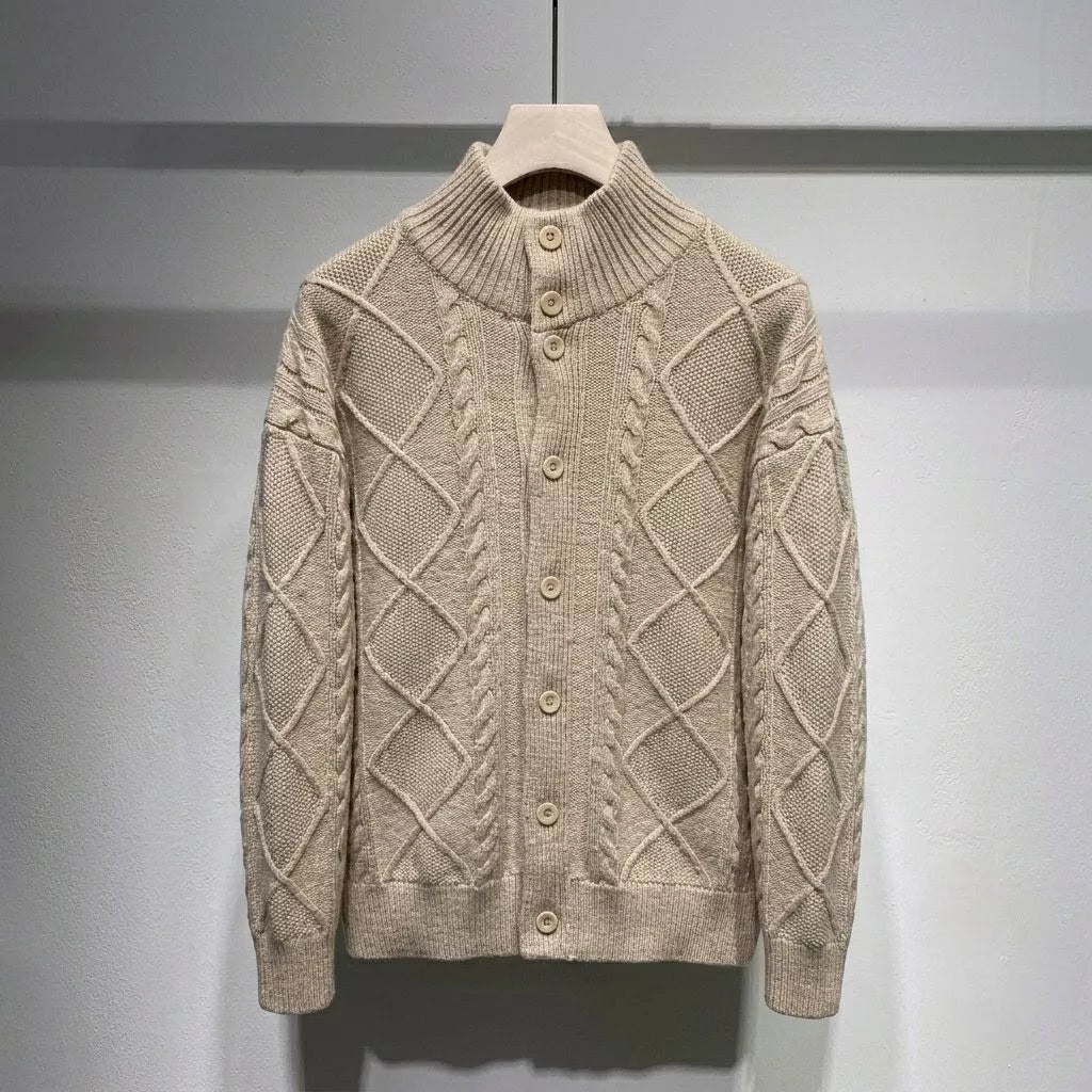 The Balmoral Knit Cardigan - Men's Cable Knit Stand Collar Cardigan | Elegant | Alex Shogun Alex Shogun Men's Clothes