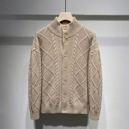 The Balmoral Knit Cardigan - Men's Cable Knit Stand Collar Cardigan | Elegant | Alex Shogun Alex Shogun Men's Clothes