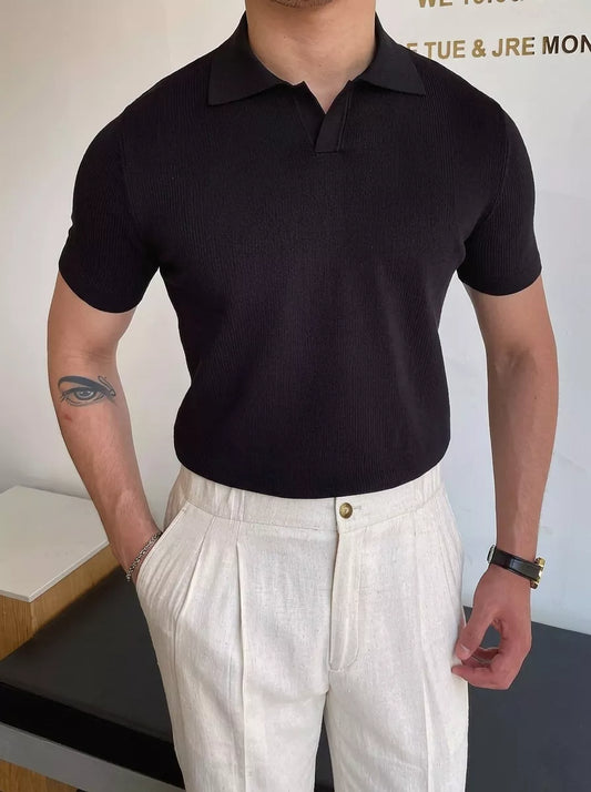 V-Neck Cotton Polo Shirt - Men's V-Neck Cotton Polo Shirt | Classic Masculine Style | Alex Shogun Alex Shogun Men's Clothes