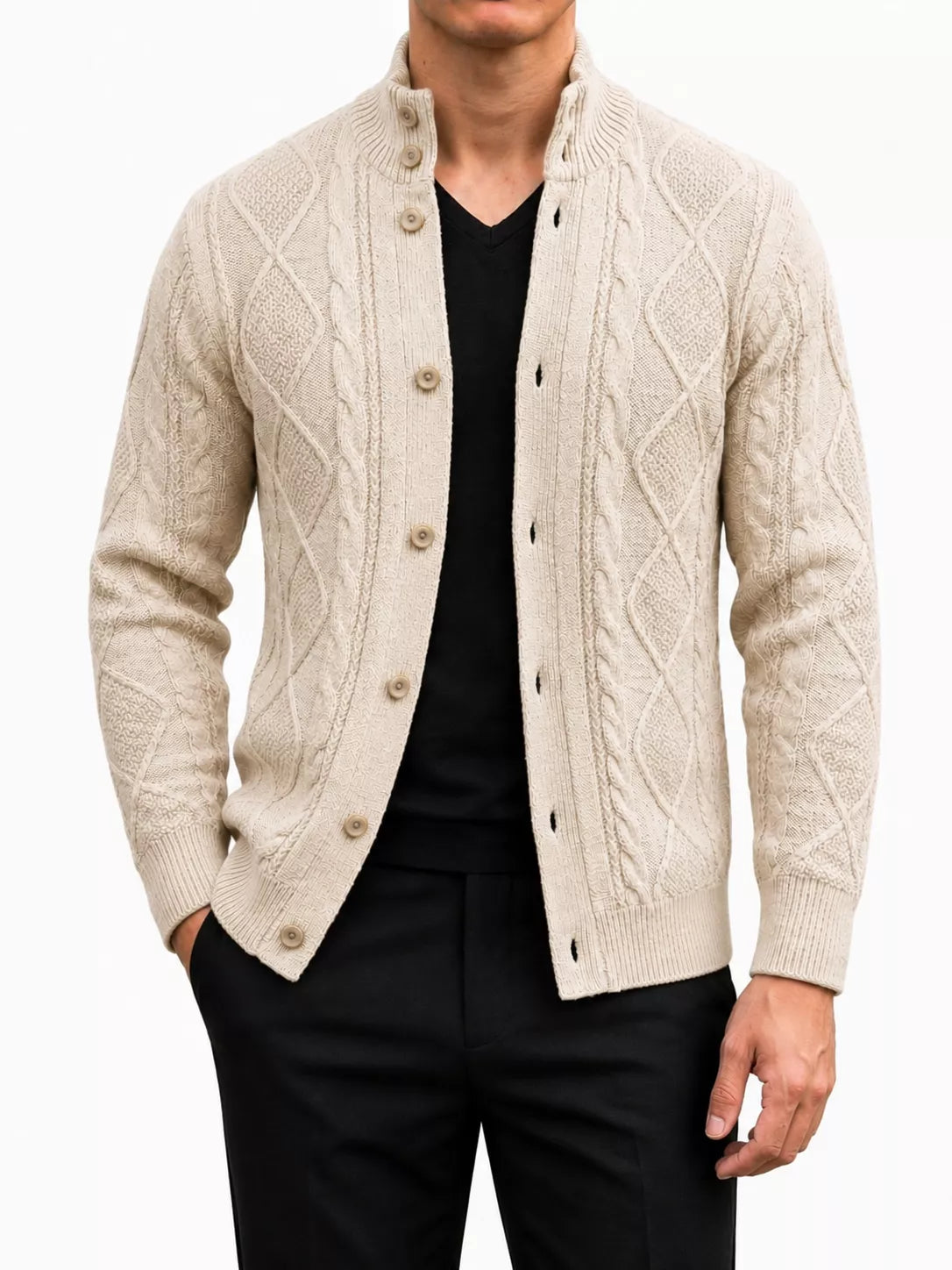 The Balmoral Knit Cardigan - Men's Cable Knit Stand Collar Cardigan | Elegant | Alex Shogun Alex Shogun Men's Clothes