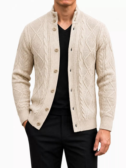 The Balmoral Knit Cardigan - Men's Cable Knit Stand Collar Cardigan | Elegant | Alex Shogun Alex Shogun Men's Clothes