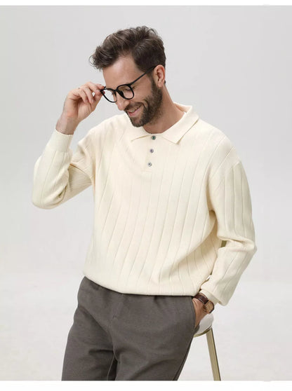 Polo Collar Sweater Vertical Ribbed - Polo Collar Sweater Vertical Ribbed Alex Shogun Men's Clothes