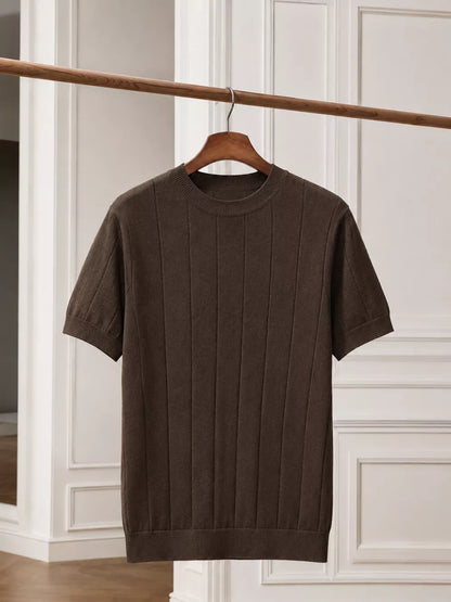 Vertical Rib Knit Tee — Red Whine | Coffee | White