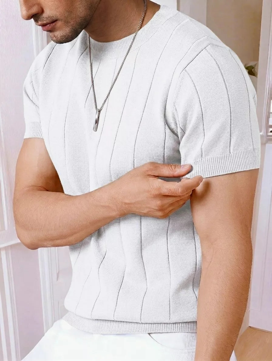 Vertical Rib Knit Tee — Red Whine | Coffee | White