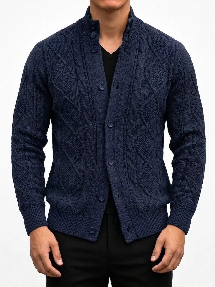 The Balmoral Knit Cardigan - Men's Cable Knit Stand Collar Cardigan | Elegant | Alex Shogun Alex Shogun Men's Clothes