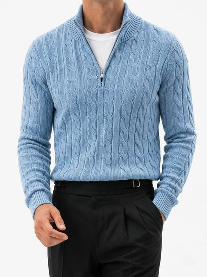 Zopfmuster-Strickpullover mit kurzem Reißverschluss