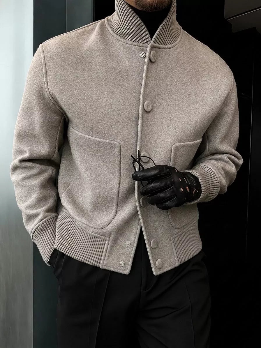Men's Wool Blend Bomber Jacket | Ribbed Collar - Alex Shogun Men's Clothes
