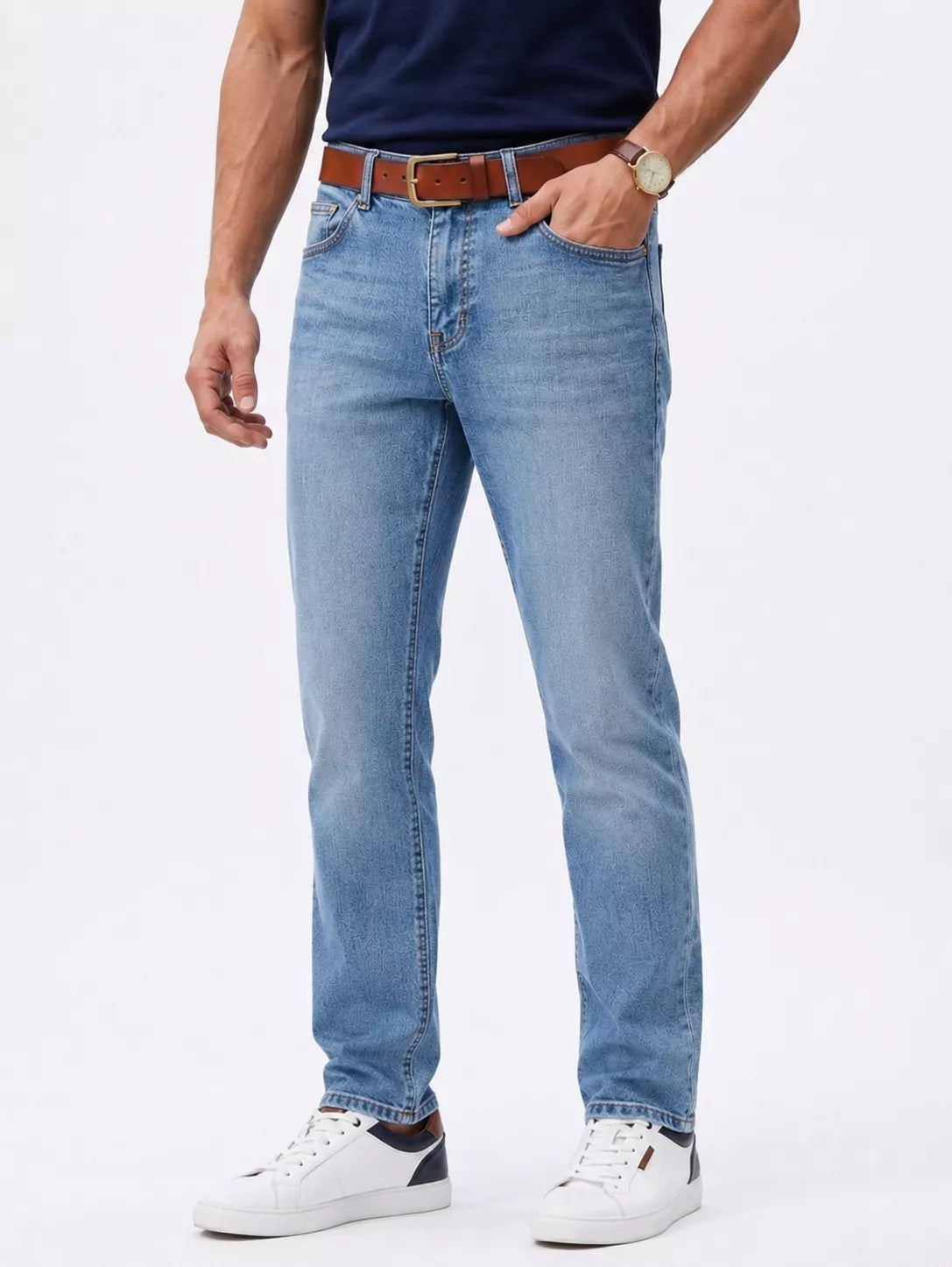 Casual Straight Jeans - Men's Light Wash Straight Leg Jeans | Stretch Denim | Alex Shogun Alex Shogun Men's Clothes