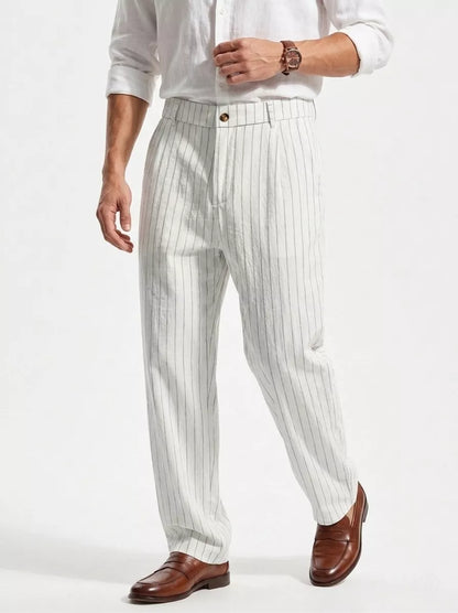 The Linear Pinstripe Trousers - Men's Pinstripe Linen Trousers | Wide leg Minimalist | Alex Shogun Alex Shogun Men's Clothes