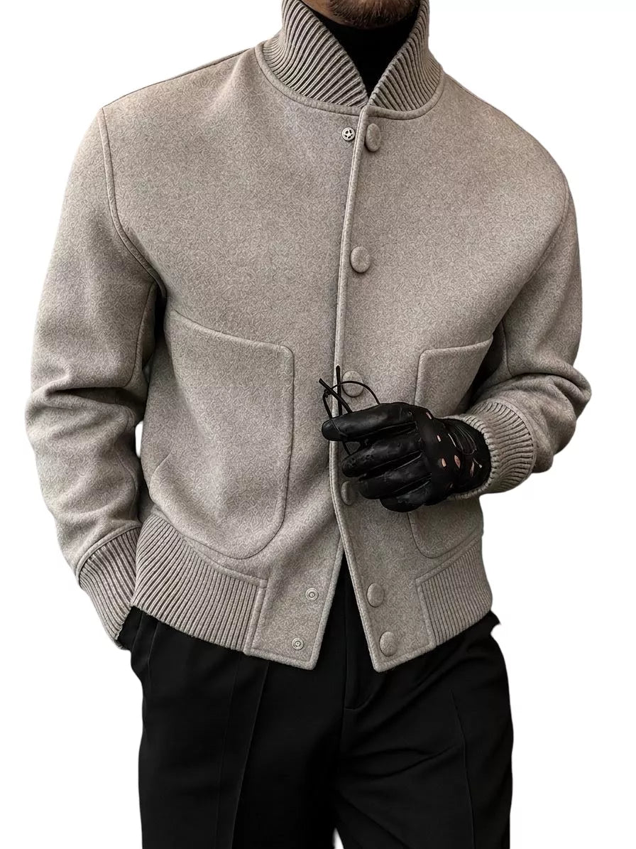 Men's Wool Blend Bomber Jacket | Ribbed Collar - Alex Shogun Men's Clothes