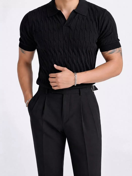 Knitted Jacquard Polo Shirt - Knitted Jacquard Polo Shirt Alex Shogun Men's Clothes