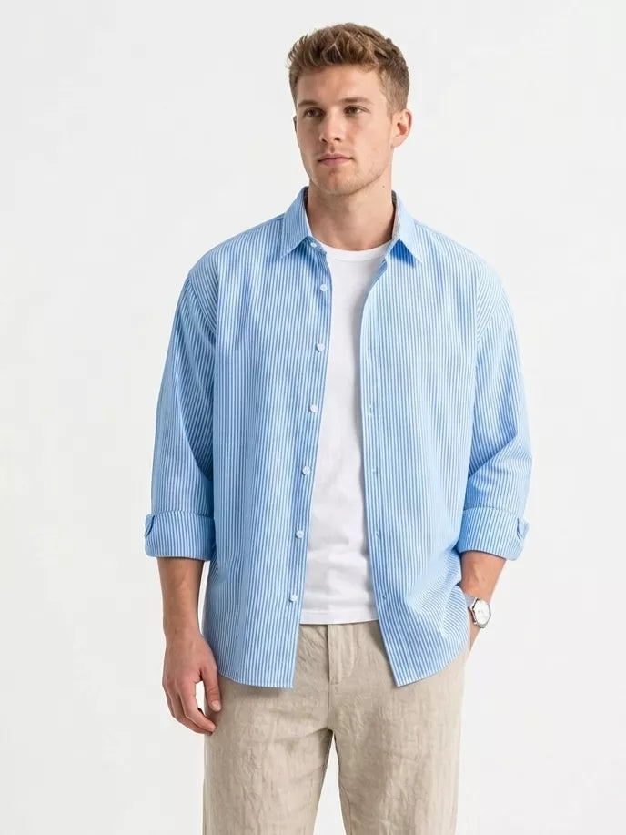 Basic Striped Shirt - Men's Blue White Striped Shirt | Classic Button Down | Alex Shogun Alex Shogun Men's Clothes