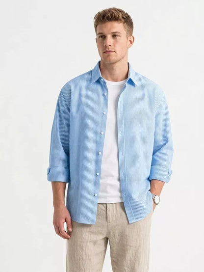 Basic Striped Shirt - Men's Blue White Striped Shirt | Classic Button Down | Alex Shogun Alex Shogun Men's Clothes