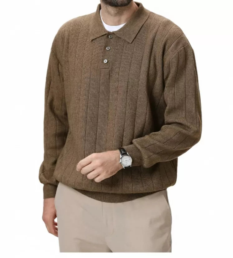 Polo Collar Sweater Vertical Ribbed - Polo Collar Sweater Vertical Ribbed Alex Shogun Men's Clothes