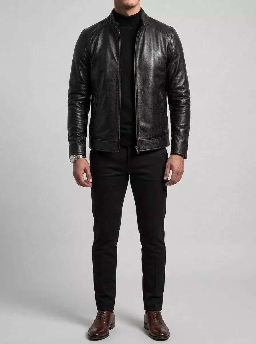 The Enforcer Leather Jacket — Cowhide Moto Jacket - Alex Shogun Men's Clothes