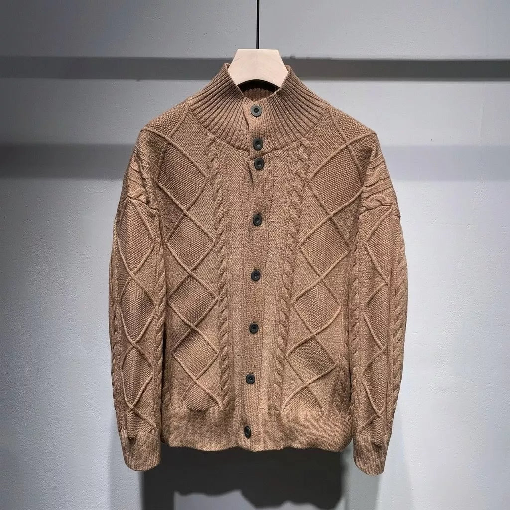 The Balmoral Knit Cardigan - Men's Cable Knit Stand Collar Cardigan | Elegant | Alex Shogun Alex Shogun Men's Clothes