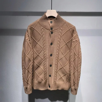 The Balmoral Knit Cardigan - Men's Cable Knit Stand Collar Cardigan | Elegant | Alex Shogun Alex Shogun Men's Clothes