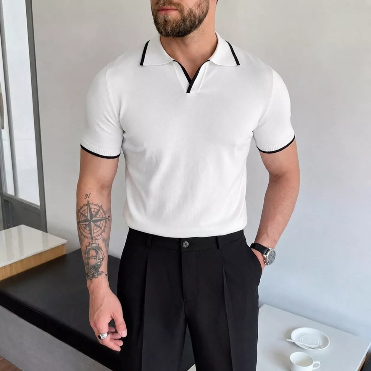 Collar Trim Polo Shirt - Men's Trim Collar Polo Shirt | Classic Masculine Style | Alex Shogun Alex Shogun Men's Clothes
