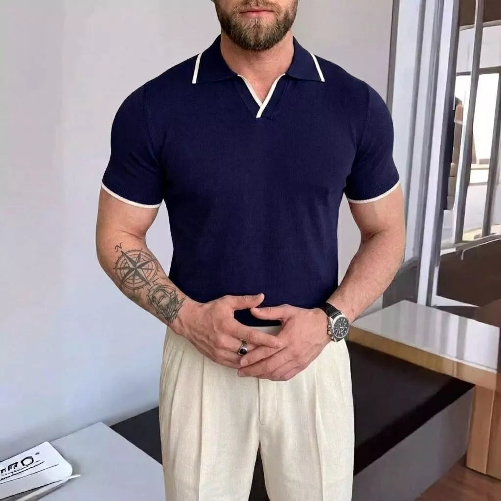 Collar Trim Polo Shirt - Men's Trim Collar Polo Shirt | Classic Masculine Style | Alex Shogun Alex Shogun Men's Clothes