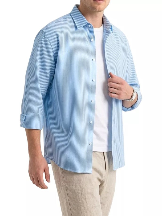 Basic Striped Shirt - Men's Blue White Striped Shirt | Classic Button Down | Alex Shogun Alex Shogun Men's Clothes