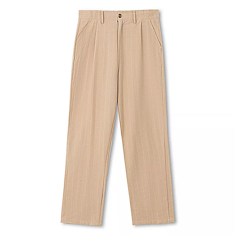 The Linear Pinstripe Trousers - Men's Pinstripe Linen Trousers | Wide leg Minimalist | Alex Shogun Alex Shogun Men's Clothes