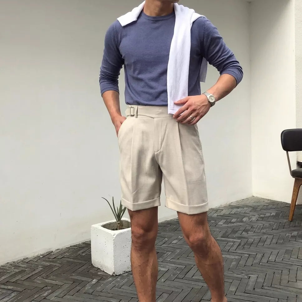 The Alt-Belt Short - Men's Formal Pleated Shorts | Diagonal Buckle Summer | Alex Shogun Alex Shogun Men's Clothes