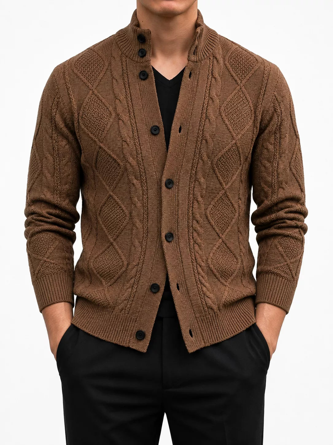 The Balmoral Knit Cardigan - Men's Cable Knit Stand Collar Cardigan | Elegant | Alex Shogun Alex Shogun Men's Clothes