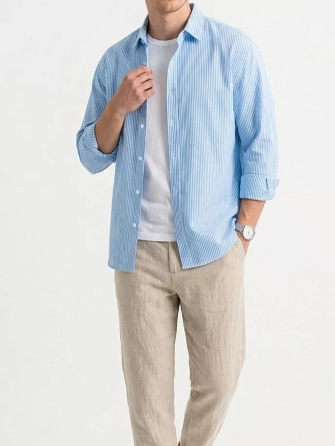 Basic Striped Shirt - Men's Blue White Striped Shirt | Classic Button Down | Alex Shogun Alex Shogun Men's Clothes