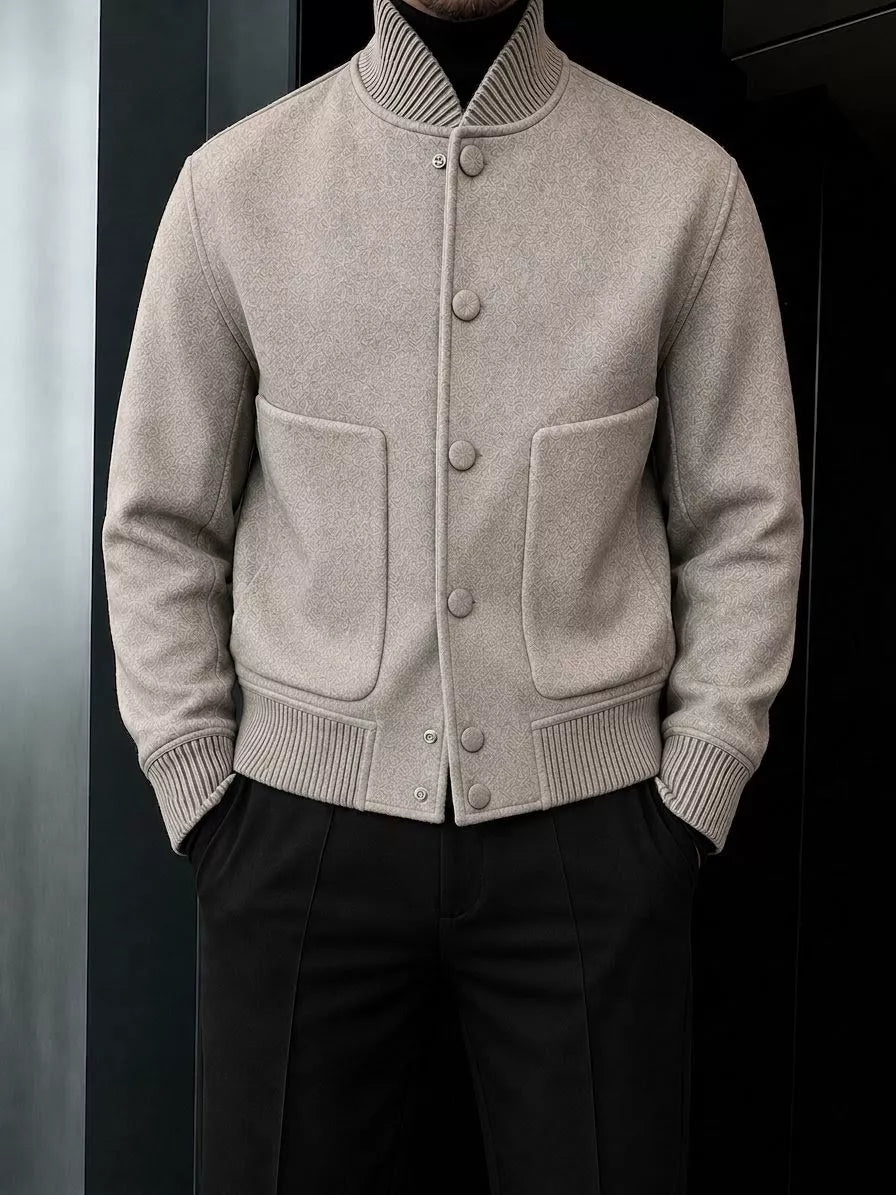 Men's Wool Blend Bomber Jacket | Ribbed Collar - Alex Shogun Men's Clothes