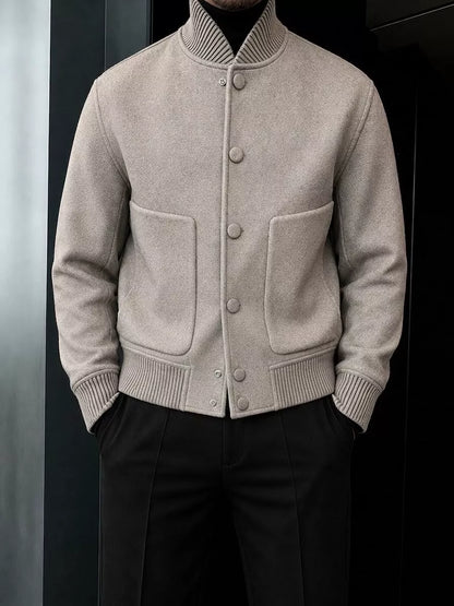 Men's Wool Blend Bomber Jacket | Ribbed Collar - Alex Shogun Men's Clothes