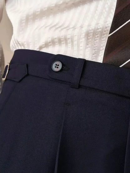 Sovereign Pleat Trousers — Black & Navy - Men's High-Waist Pleated Wool Blend Trousers | Dress Pants AlexShogun Alex Shogun Men's Clothes