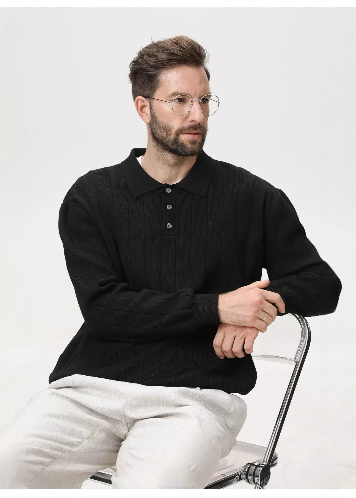 Polo Collar Sweater Vertical Ribbed - Polo Collar Sweater Vertical Ribbed Alex Shogun Men's Clothes