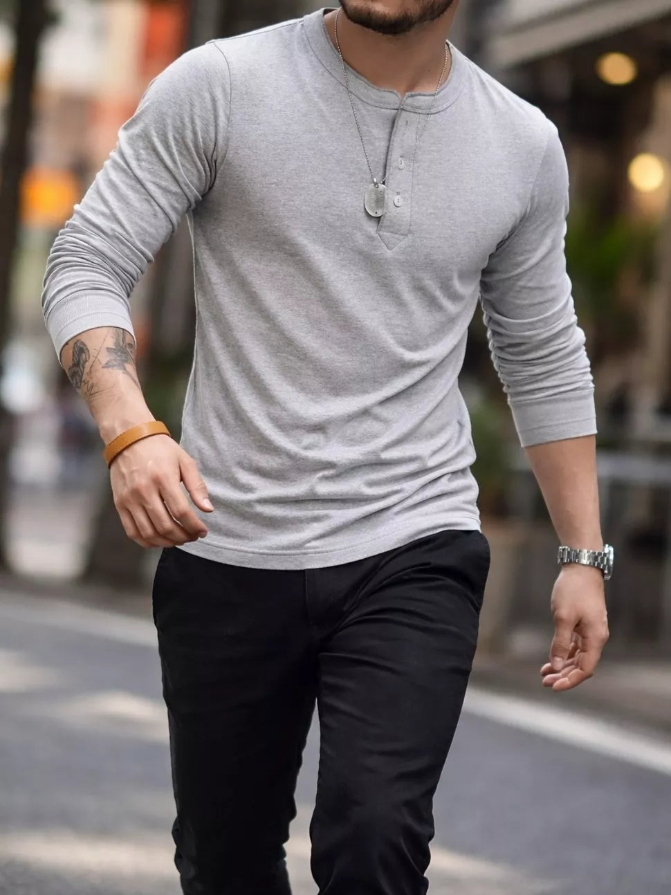 Henley Long-Sleeve Tee - Henley Long-Sleeve Tee Alex Shogun Men's Clothes