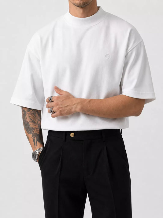 Heavyweight Oversized Mock-Neck T-Shirt - Men's Heavyweight Mock Neck T-Shirt | Dark Aesthetic | Alex Shogun Alex Shogun Men's Clothes